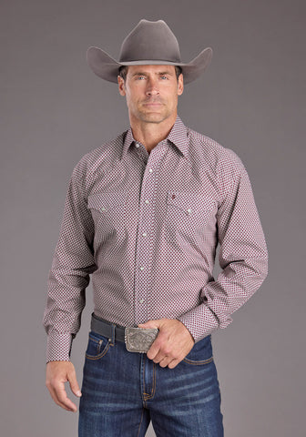 Stetson Mens 2392 Garnet Geo Wine 100% Cotton L/S Shirt