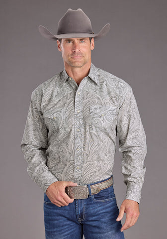 Stetson Mens 2394 Smoke Paisley Grey 100% Cotton L/S Shirt
