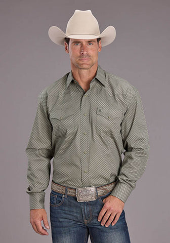 Stetson Mens 2517 Smoke Diamonds Grey 100% Cotton L/S Shirt