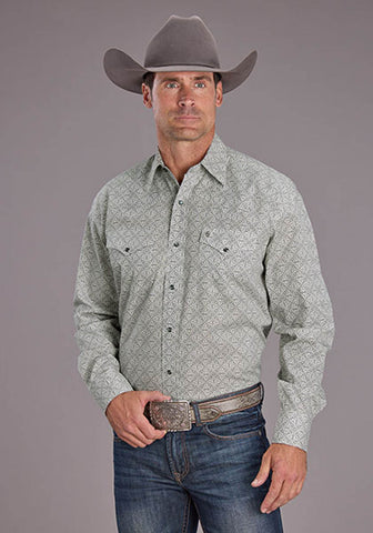 Stetson Mens 2518 Pewter Filigree Grey 100% Cotton L/S Shirt