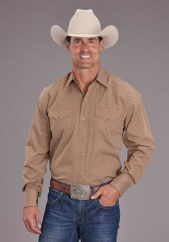Stetson Mens 2516 Spice Mosaic Brown 100% Cotton L/S Shirt