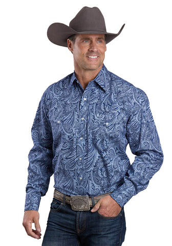 Stetson Mens Plume Paisley Indigo 100% Cotton L/S Shirt