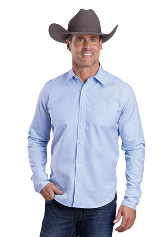 Stetson Mens Pinpoint Oxford Blue 100% Cotton L/S Shirt