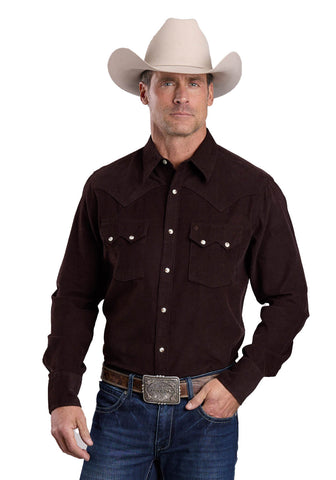 Stetson Mens Corduroy Western Brown 100% Cotton L/S Shirt
