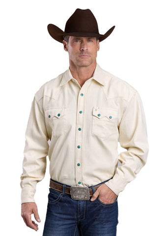 Stetson Mens 2 Point Back Yoke Cream 100% Cotton L/S Shirt