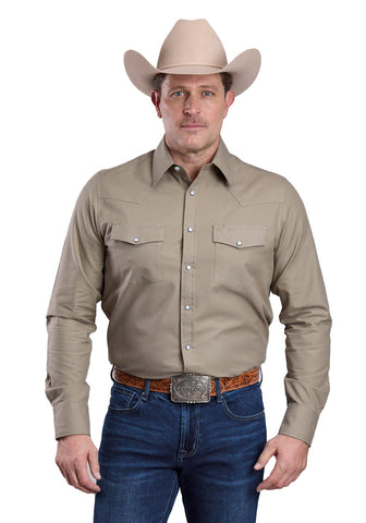 Stetson Mens 2768 Soft Oxford Dusty Olive 100% Cotton L/S Shirt