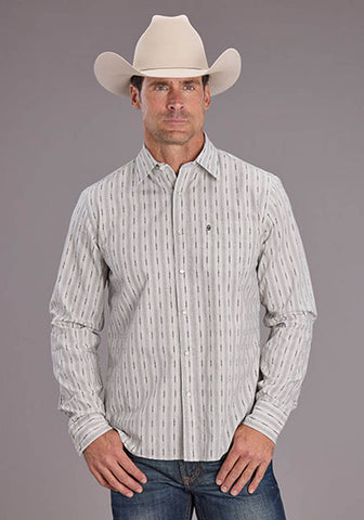 Stetson Mens Dobby Stripe Black 100% Cotton L/S Shirt