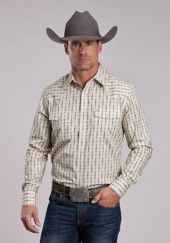 Stetson Mens Southwest Stripe Cream 100% Cotton L/S Shirt