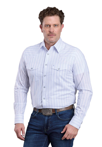 Stetson Mens Stripe Western Oxford White 100% Cotton L/S Shirt