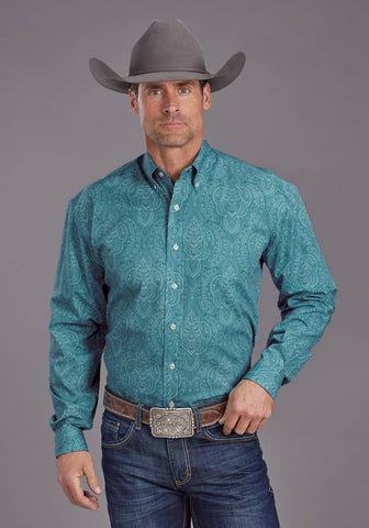 Stetson Mens Aquamarine Paisley Blue 100% Cotton 1 Pkt L/S Shirt