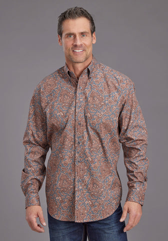 Stetson Mens 2143 Copper Paisley Brown 100% Cotton 1 Pkt L/S Shirt