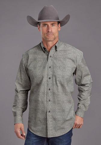 Stetson Mens 2144 Sterling Medallion Grey 100% Cotton 1 Pkt L/S Shirt