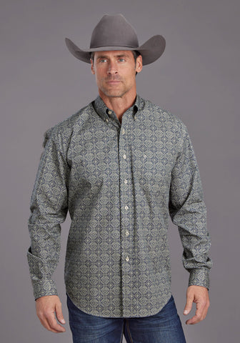 Stetson Mens 2138 Medallion Print Blue 100% Cotton 1 Pkt L/S Shirt