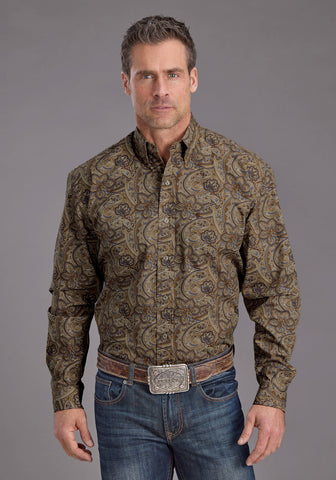 Stetson Mens San Antonio Paisley Brown 100% Cotton 1 Pkt L/S Shirt