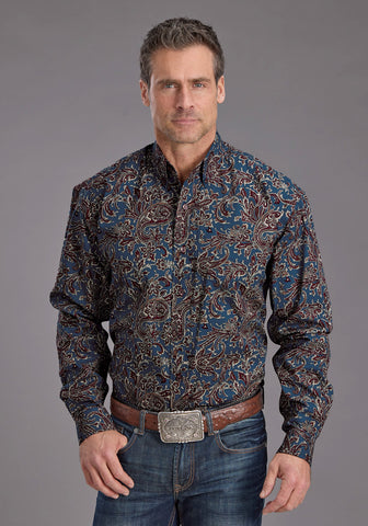 Stetson Mens 2230 Vintage Paisley Blue 100% Cotton 1 Pkt L/S Shirt