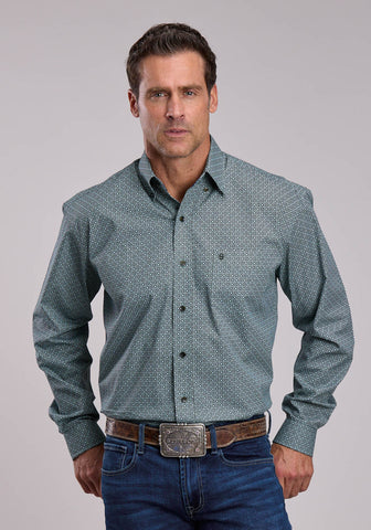 Stetson Mens Mosaic Print Forest 100% Cotton 1 Pkt L/S Shirt