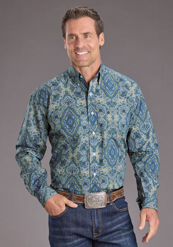 Stetson Mens 2389 Marble Paisley Blue 100% Cotton 1 Pkt L/S Shirt