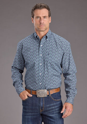Stetson Mens 2390 Medallion Navy 100% Cotton 1 Pkt L/S Shirt