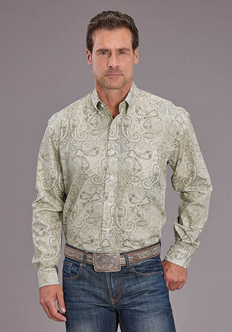 Stetson Mens Sand Dollar Paisley Tan 100% Cotton Btn L/S Shirt