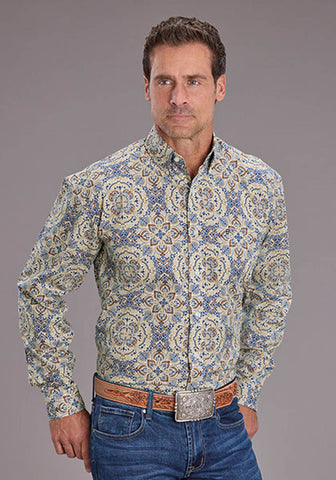 Stetson Mens Summer Medallion Paisley Blue 100% Cotton 1 Pkt L/S Shirt