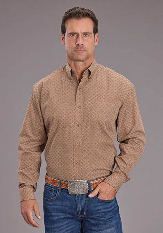 Stetson Mens 2516 Spice Mosaic Brown 100% Cotton 1 Pkt L/S Shirt