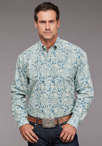 Stetson Mens 2034 Tonal Paisley Blue 100% Cotton 1 Pkt L/S Shirt