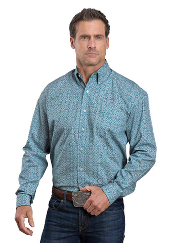 Stetson Mens Tile Medallion Teal 100% Cotton 1 Pkt L/S Shirt