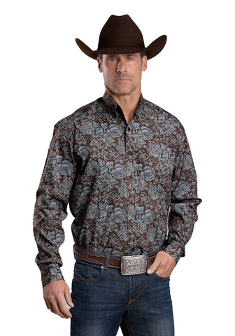Stetson Mens Fall Paisley Brown 100% Cotton 1 Pkt L/S Shirt