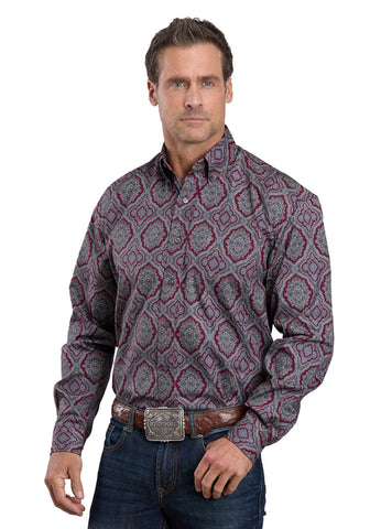 Stetson Mens Medallion Paisley Wine 100% Cotton 1 Pkt L/S Shirt