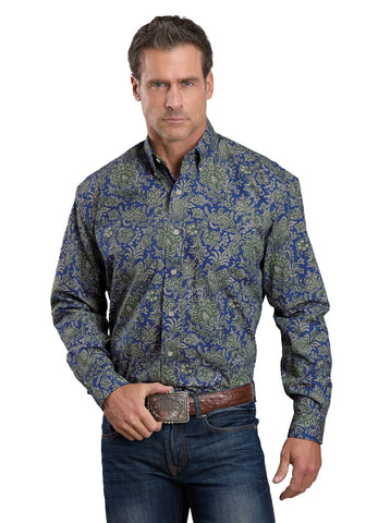 Stetson Mens Moss Paisley Blue 100% Cotton 1 Pkt L/S Shirt