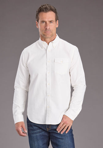Stetson Mens Peached Oxford Off White 100% Cotton 1 Pkt L/S Shirt