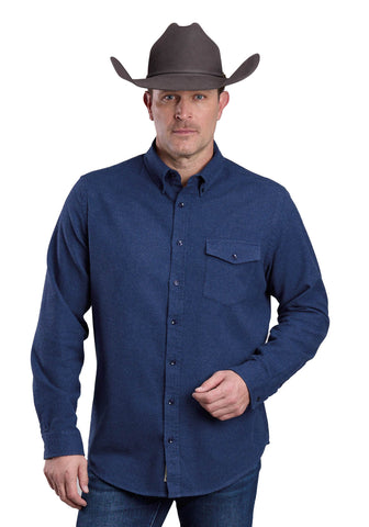 Stetson Mens 2473 Heather Flannel Navy 100% Cotton 1 Pkt L/S Shirt