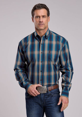 Stetson Mens Deep Marine Ombre Blue 100% Cotton 1 Pkt L/S Shirt