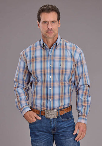 Stetson Mens 2511 Sunrise Dobby Blue 100% Cotton 1 Pkt L/S Shirt