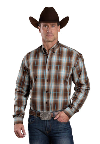 Stetson Mens Ombre Plaid Cocoa 100% Cotton 1 Pkt L/S Shirt