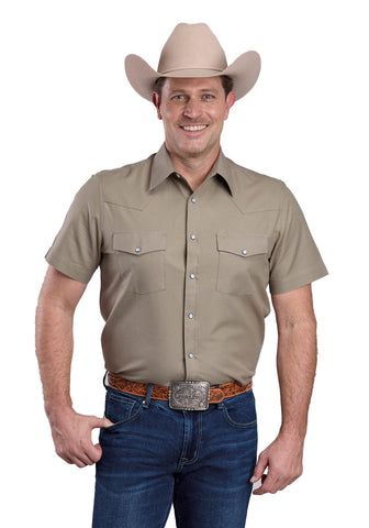 Stetson Mens 2768 Soft Oxford Dusty Olive 100% Cotton S/S Shirt