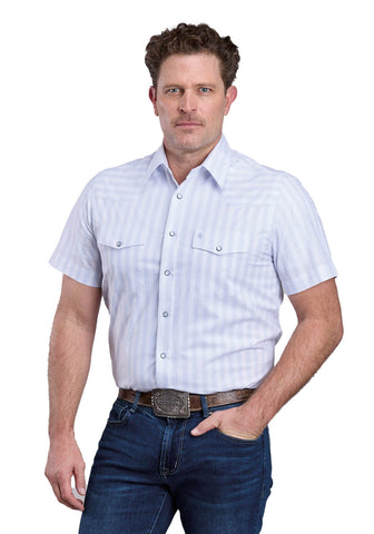 Stetson Mens 2769 Western Stripe Blue/White 100% Cotton S/S Shirt