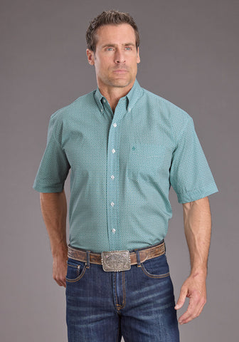 Stetson Mens Mosaic Geo Turquoise 100% Cotton 1 Pkt S/S Shirt