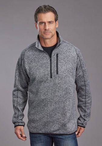 Stetson Mens Herringbone Pullover Heather Black 100% Polyester 1/4 Zip Sweater