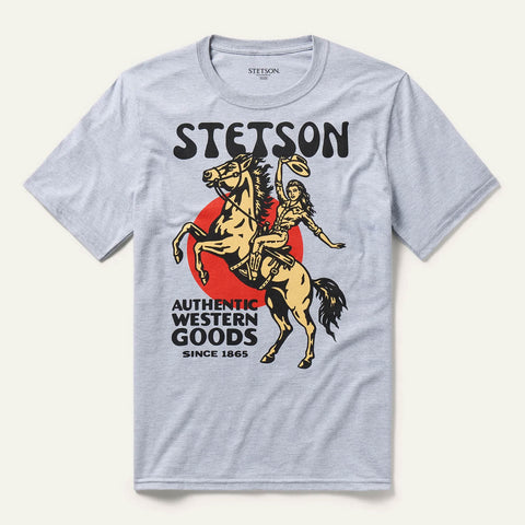 Stetson Womens Tipping Hat Cowgirl Grey Cotton Blend S/S T-Shirt
