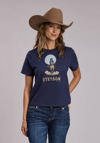 Stetson Womens Riding Horse Moonlight Navy 100% Cotton S/S T-Shirt