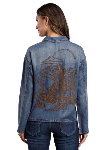 Stetson Womens Desert Scene Pullover Blue Lyocell L/S Shirt