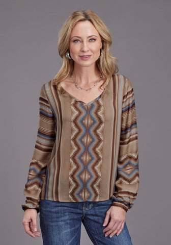 Stetson Womens Serape Herringbone Sand 100% Rayon L/S Tunic