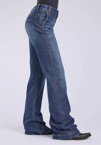 Stetson Womens 751 Wide Leg Blue Cotton Blend Welt Pkts Jeans