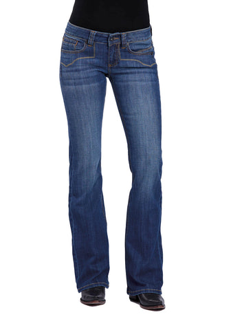 Stetson Womens 816 Classic Bootcut Blue Cotton Blend Plain Back Jeans