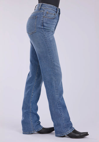 Stetson Womens 915 High Rise Plain Back Blue Cotton Blend Jeans