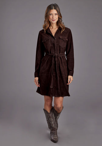 Stetson Womens Western Shirt Chocolate Brown Lambskin L/S Dress