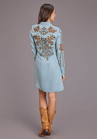 Stetson Womens Southwestern Snap Button Blue Lyocell L/S Dress