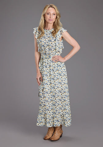 Stetson Womens Field Flower Blue Multi 100% Rayon S/L Dress