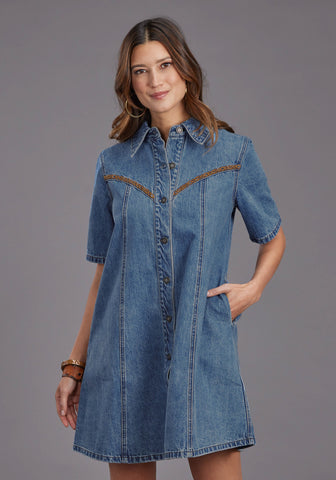 Stetson Womens Antique Nickle Blue 100% Cotton S/S Dress